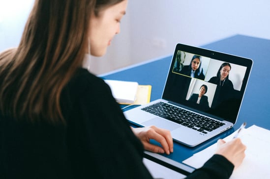 Early-career candidate participating in an online internship interview via video call.